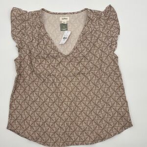 UpWest Women's Geometric Cream & Brown Blouse, Size Small